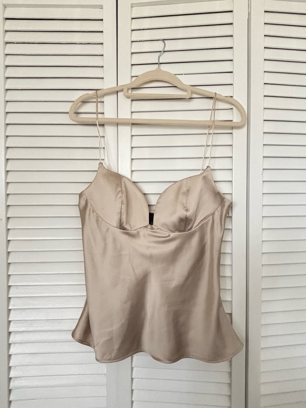 Zara Satin Beige Camisole with Sweetheart Bust